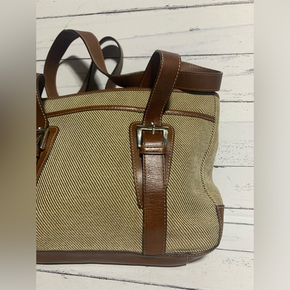 Etienne Aigner Canvas and Leather Tote Bag Striped Design with Adjustable Straps - Picture 8 of 16